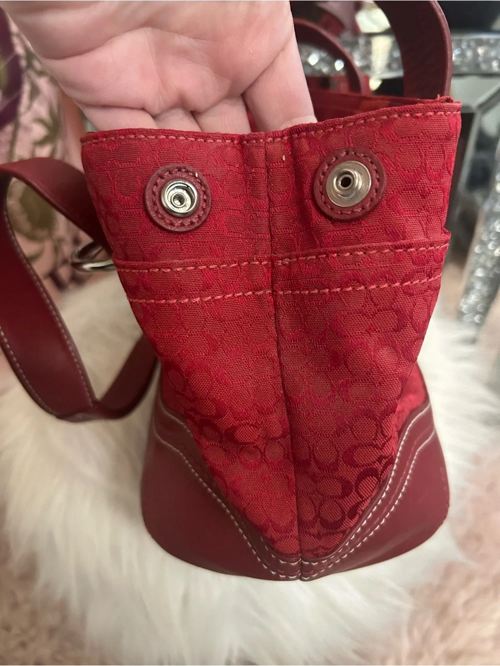 Y2K Vintage 2007 Coach SoHo Cherry Red Canvas Signature C Logo Tote Shoulder Bag